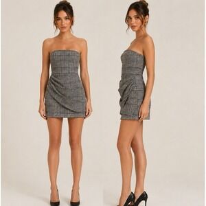 House of Harlow 1960 Ruched Houndstooth Plaid Wool Blend Mini Dress sz Small NWT
